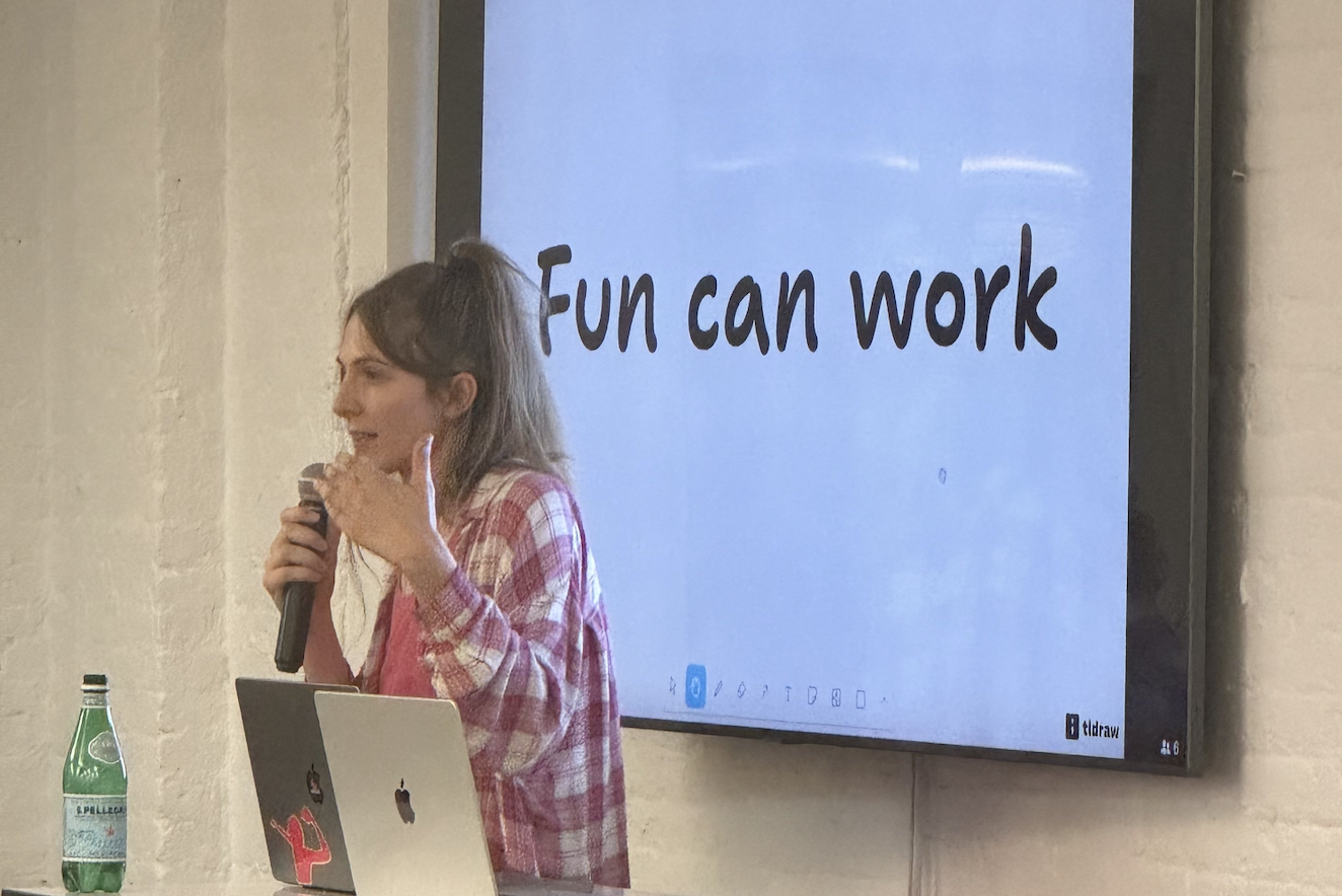 me talking in front of a screen that says fun can work